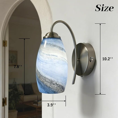 Battery Operated Modern Wall Sconce Set of 2, Rechargeable Wireless Wall Lights with Touch & Remote Control, Dimmable 3 Color Temperatures, Hand-Blown Glass for Bedroom Living Room