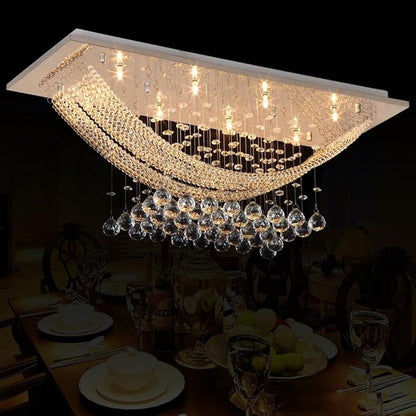 Crystal Chandelier Modern Chandelier Flush Mount Chandelier Silver Rectangle Crystal Raindrop Chandelier 8 Lights Ceiling Light Fixture Pendant Lamp for Kitchen Island Dining Room Closet Wedding Decor