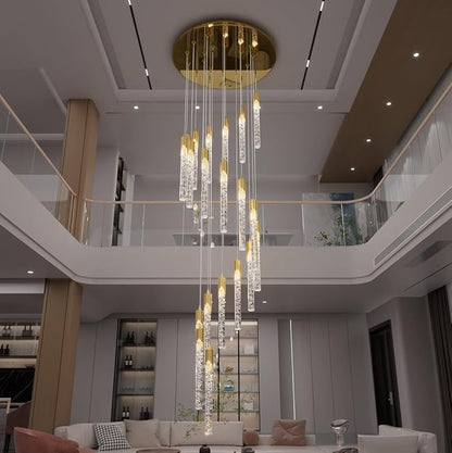 Flashing God Gold 20 Lights High Ceiling Chandelier Modern Dimmable Light Fixtures Foyer Chandelier Pendant Lighting Crystal Ceiling Chandeliers Fixtures for Villa Staircase Hallway 11.5feet Long
