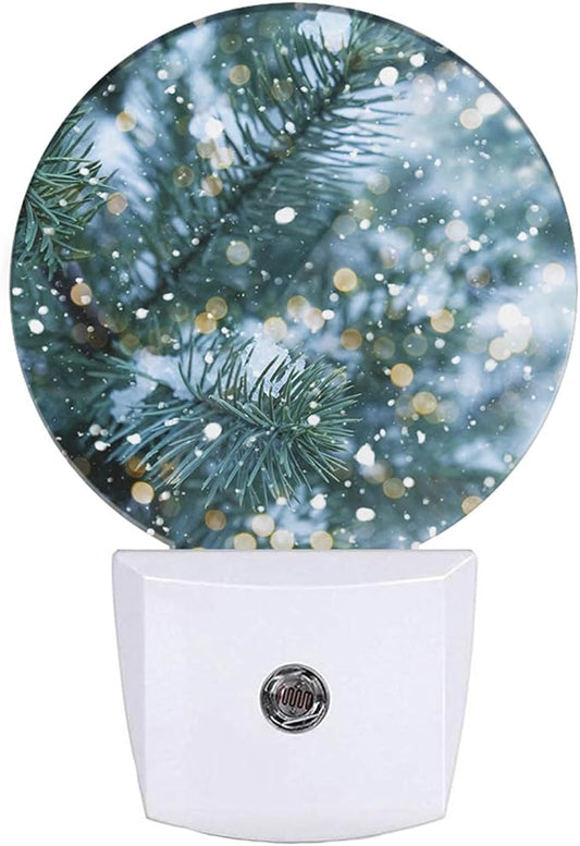EKOBLA Winter Pine Tree Plug-in Night Light, Snowy Branch & Snowflake LED Nightlight with Auto Sensor for Bedroom & Bathroom Decor