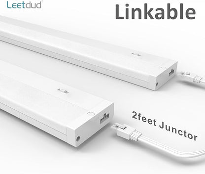 Leetdud LED Under Cabinet Lighting Hardwired or Plug in, 18 Inch 9W, Dimmable 5 Color 2700K/3000K/3500K/4000K/5000K, Linkable Eyes Care Design Counter Lights for Kitchen, Sink, ETL Listed, White