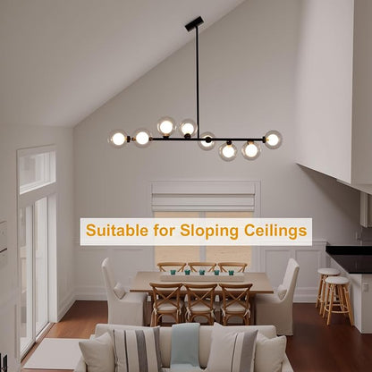 Black Sputnik Chandelier, 8 Lights Modern Bubble Chandelier with Double Glass Lampshade, Mid Century Globe Pendant Lights for Dining Room Kitchen Island - Black