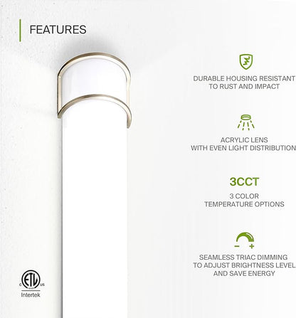 ASD LED 30" Vanity Flush Mount Light Fixture, Linear Bathroom Lighting Bar | 3CCT, Dimmable, Energy Star, ETL Listed | 28W 2425LM 3000-5000K 120V | Long Bath Wall Sconce Over Mirror | Nickel, 4 Pack
