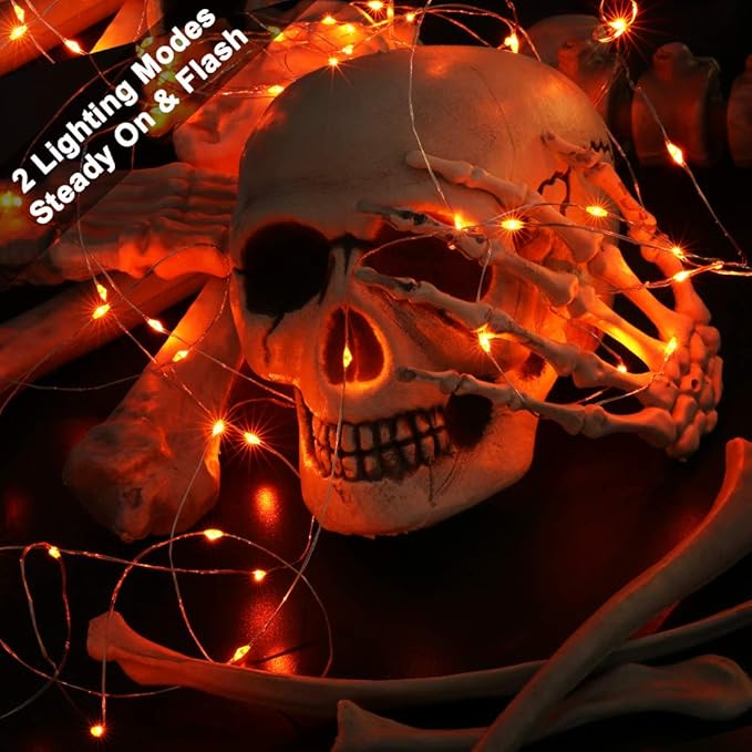 BrizLabs Orange Halloween Lights, 4 Pack 19.47ft 60 LED Orange Fairy Lights String, 2 Modes Battery Halloween String Light, Indoor Silver Wire Twinkle Light for Christmas Thanksgiving Party Carnival