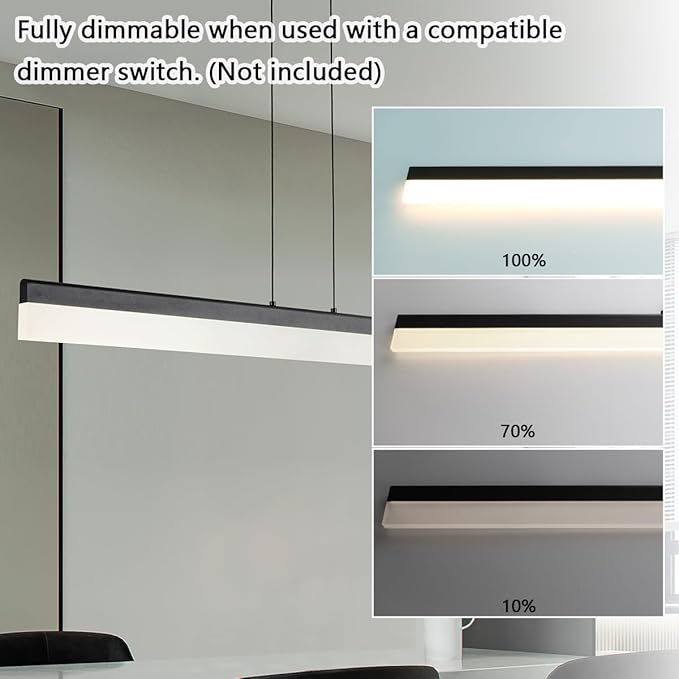 Black Wood LED Kitchen Island Lighting, 39 Inch LED Linear Pendant Light, Dimmable Ceiling Hanging Chandeliers for Dining Room Living Room Bar Pool Table 24W, Modern Farmhouse Fixture, 6000K