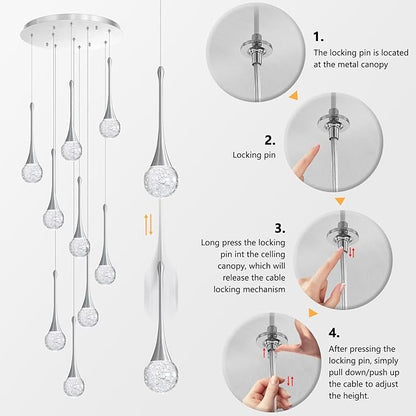 9 Light Modern Glam Crystal Chandelier for High Ceiling LED Dimmable Ceiling Pendant Light Staircase Foyer Enterway Living Room Chandelier Lighting Antique Silver