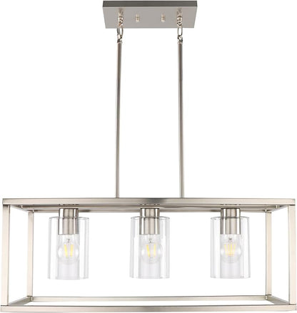 Kalium Chandeliers for Dining Room, 3 Light Dining Room Light Fixture Modern Metal Industrial Kitchen Lighting Fixtures Easy Installation Pendant Lights for Bar Restaurant-E26 Socket, Silver