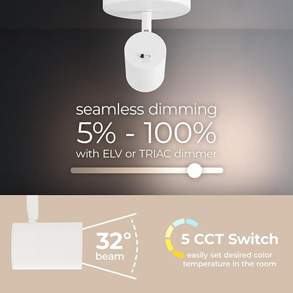 Amped Collection LED 10W 808 Lumens Adjustable Monopoint 5-CCT Selectable with Canopy for Junction Box in White