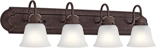 Kichler 5338TZS 30" 4-Light Bathroom Vanity Light Fixture with Satin Etched Glass, Traditional Design in Tannery Bronze for over Mirror Lighting (30" x 8" x 8")