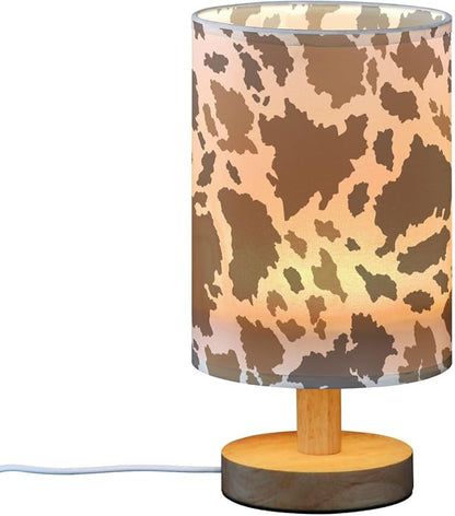 Bedside Table Lamp Cow Print Nightstand Lamp with Wood Brown Animals Skin Desk Lamps for Bedroom Living Room Nursery Office Home Decor