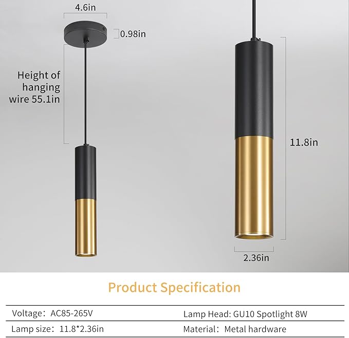 3 Pack Modern Black and Gold LED Pendant Lights, Minimalist Linear Hanging Light, 3 Color 2700K/4500K/6500K, Ceiling Mount Pendant Lamp for Kitchen Island, Dining Room, Bedroom, Bar, Cafe