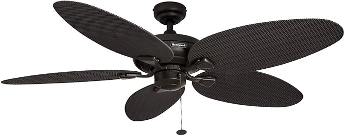 Honeywell Ceiling Fans Duval 52 Inch Ceiling Fan, Quick 2 Hang Indoor/Outdoor Ceiling Fan with Pull Chain, Tri-Mount 5 Blade Tropical Design, ETL Damp Rated, Bronze (50201-01)