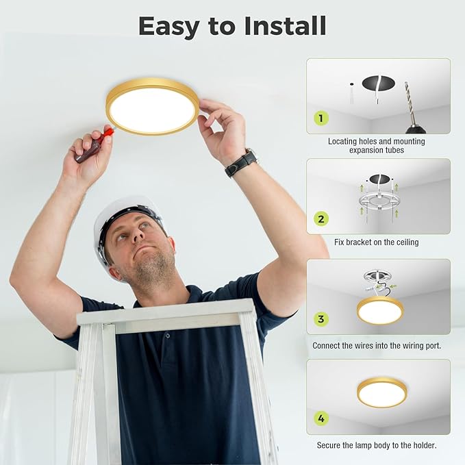 hepside LED Flush Mount Ceiling Light Fixture Golden, 7Inch 15W, Dimmable&3000K-6500K Adjustable Low Profile Ceiling Lights, 1500LM Round Lamp for Bathroom, Bedroom, Closet, Kitchen, Hallway