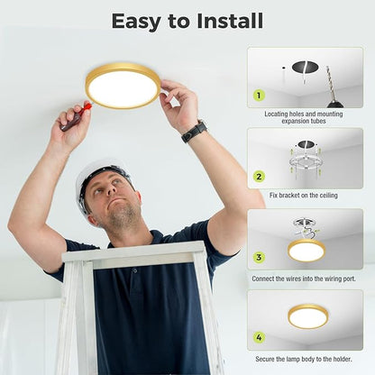 hepside LED Flush Mount Ceiling Light Fixture Golden, 7Inch 15W, Dimmable&3000K-6500K Adjustable Low Profile Ceiling Lights, 1500LM Round Lamp for Bathroom, Bedroom, Closet, Kitchen, Hallway