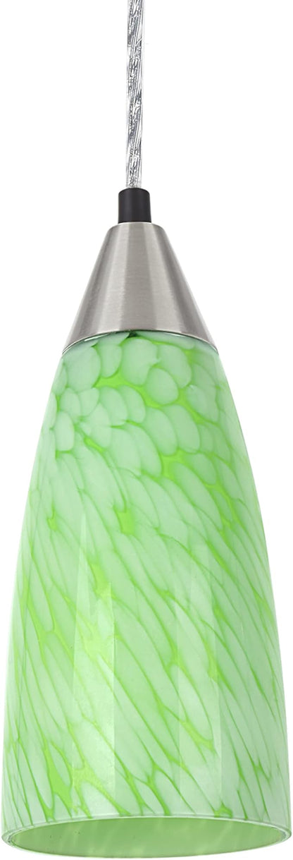 Aspen Creative 61104 Adjustable One Mini Ceiling Light, Transitional Design in Finish with Green Art Glass Shade, 3-3/4" Wide Pendant, Satin Nickel