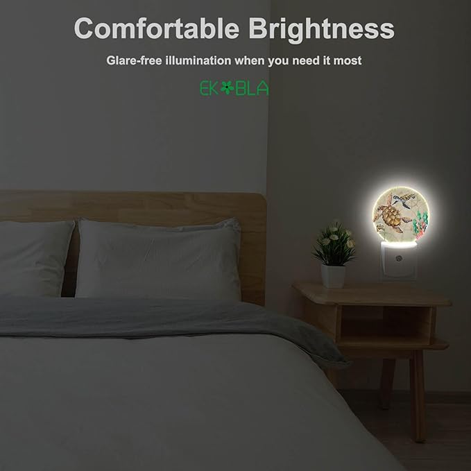 EKOBLA Sea Turtle Nautical Plug-in Night Light, Ocean Map & Coral LED Nightlight with Auto Sensor for Kids, Adults & Coastal Home Decor