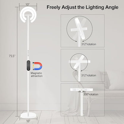 EPABINA Torchiere Floor Lamp for Bedroom, 75.5 Inch Tall Corner Standing Lamp for Living Room with Rotatable Ring Lights, 36W Bright Dimmable LED Floor Light with Remote Control for Reading Office