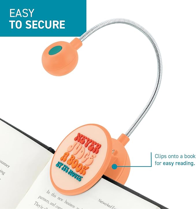 WITHit Clip On Book Light – Dimmable LED Reading Light for Books and eBooks, Reduced Glare, Portable, Book Light for Kids & Adults, Batteries Included (Never Judge a Book by It's Movie, Quotables)
