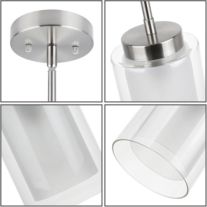 XiNBEi Lighting Pendant Lighting Modern 1 Light Mini Pendant Light with Dual Glass in Brushed Nickel, Adjustable Hanging Ceiling Light for Kitchen & Living Room XB-P1195-BN