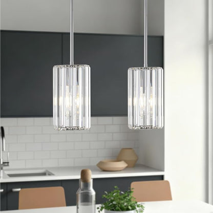 Chrome 2-Pack Modern Pendant Lights Mini Chandelier Kitchen Island Pendant Lights Hanging Light Fixtures Adjustable Crystal Chandelier Fixture for Island Dining Room Hallway Bedroom