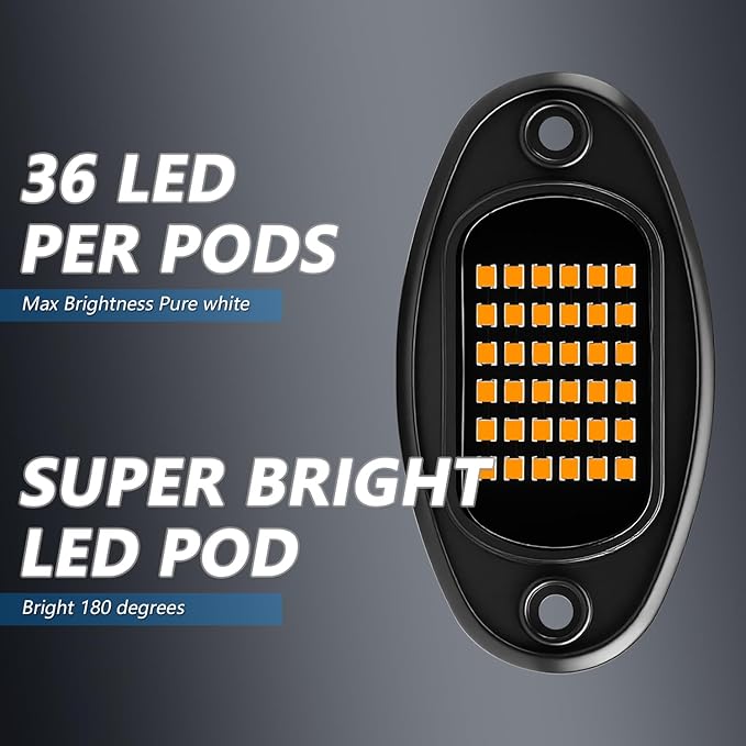 Rock Lights Ultra Bright LED Neon Underglow Lights Waterproof for Trucks Pickup SUV UTV ATV RZR Car Boats Motorcycle (Yellow, 20 Pods+ 33ft Wire Harness)