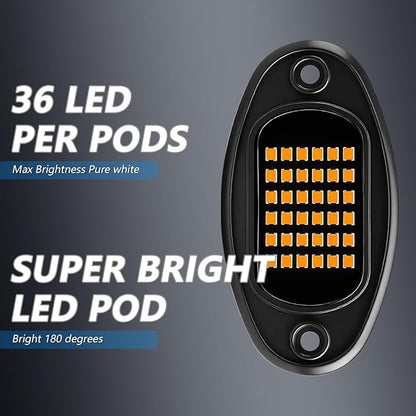 Rock Lights Ultra Bright LED Neon Underglow Lights Waterproof for Trucks Pickup SUV UTV ATV RZR Car Boats Motorcycle (Yellow, 4 Pods)