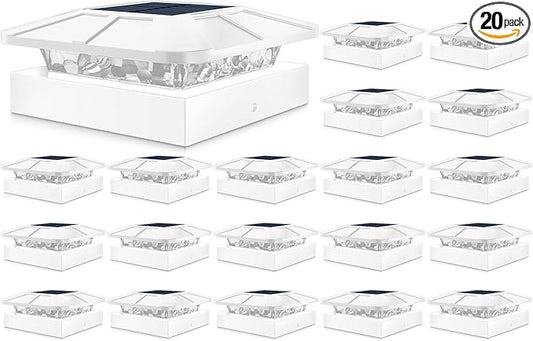 Peasur 4x4 Solar Post Cap Lights Outdoor with 3 Modes, 20 Packs White Fence Light Solar Powered Waterproof, Wood/Vinyl Post Top Lights for Deck Yard Garden Patio Porch Outside