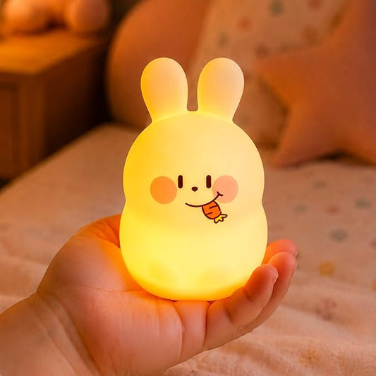 Mini Slumber Pal Bunny Night Light for Kids, 8 Color Changing with Warm Red Glow & Timer, Cute Silicone Squishy Night Light, Portable Rechargeable Night Light for Baby Car Seat, Bedroom & Travel