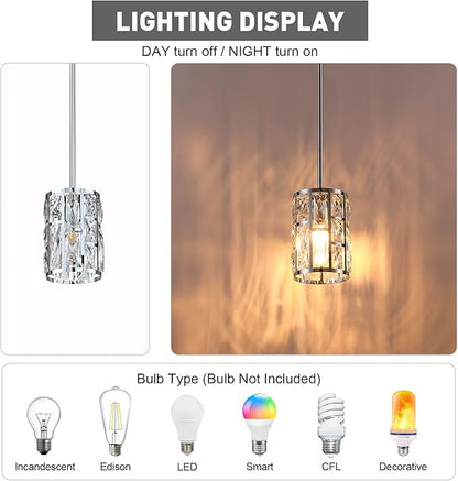 MEXO Modern Crystal Pendant Light Fixture Chrome Finish Hanging Lighting Crystal Chandelier for Kitchen Island Dinning Room Living Room Hallyway Porch Bedroom Lamp