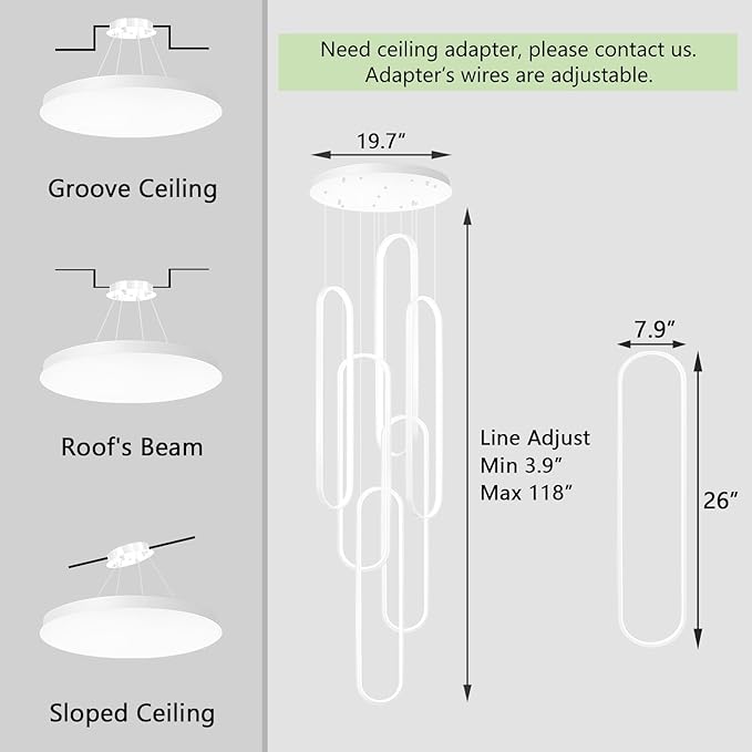 Modern Chandelier LED Dimmable Light for Staircase Enterway Ceiling Chandeliers with Remote Control for Villa Foyer White