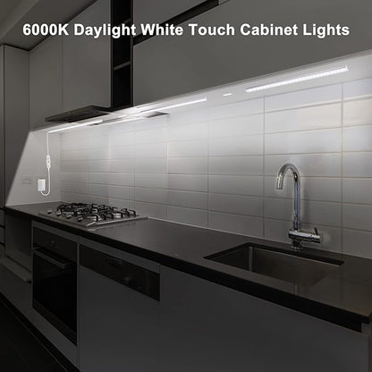 Maylit Under Cabinet Lights Plug in, 6 Pcs 12 Inch Ultra Thin Under Cabinet Lighting, Super Bright Daylight White Under Counter Lights for Kitchen, Dimmable Light for Cabinet, Counter, Workbench, Desk