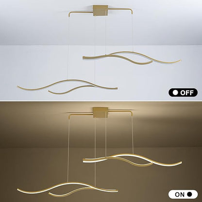 Mayful LED Chandelier, Modern Chandelier with Remote Control, Dimmable 3000K-6000K Adjustable Temperature, Height Adjustable Kitchen Island Pendant Light for Dining Room, Living Room Gold 64.2 inch