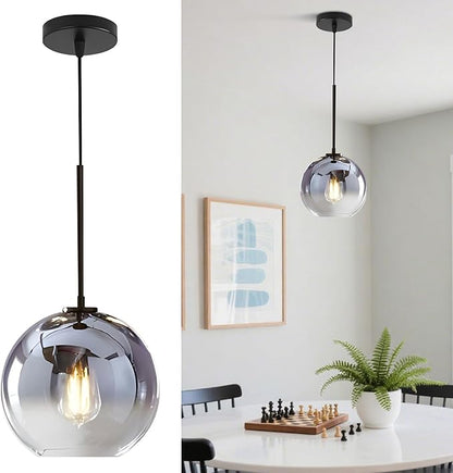 KCO Lighting Mercury Glass Pendant Light Fixtures Mid Century Modern Silver Kitchen Island Pendant Lights Ceiling Hanging Black Large Globe Pendant Light for Living Room Dining Room