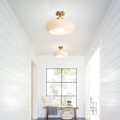Mid Century Modern Flush Mount Ceiling Light Fixture with Cream White Glass Shade, 15.74 Inch Minimalist Chandelier for Bedroom Kitchen, Easy to Install, E26 Base