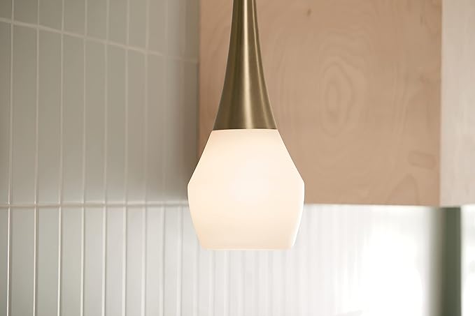 Kichler Deela Single Pendant Light Fixture for Kitchen Island with Satin Etched Cased Opal Glass in Champagne Bronze, Modern Hanging Lamp (7" x 17"), 52529CPZ