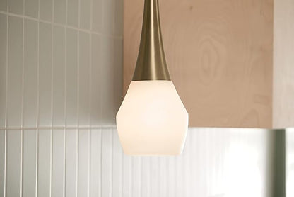 Kichler Deela Single Pendant Light Fixture for Kitchen Island with Satin Etched Cased Opal Glass in Champagne Bronze, Modern Hanging Lamp (7" x 17"), 52529CPZ