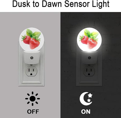 Red Strawberry Night Light Plug Into Wall Auto Led Sleep Round Lamp for Living Room Hallway Stairs