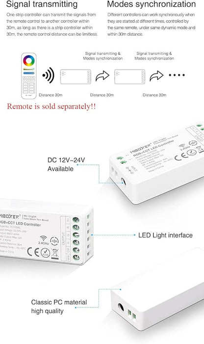 LGIDTECH FUT039S RGB+CCT Color LED Strip Light Controller,Input DC 12-24V,Output Max 12A