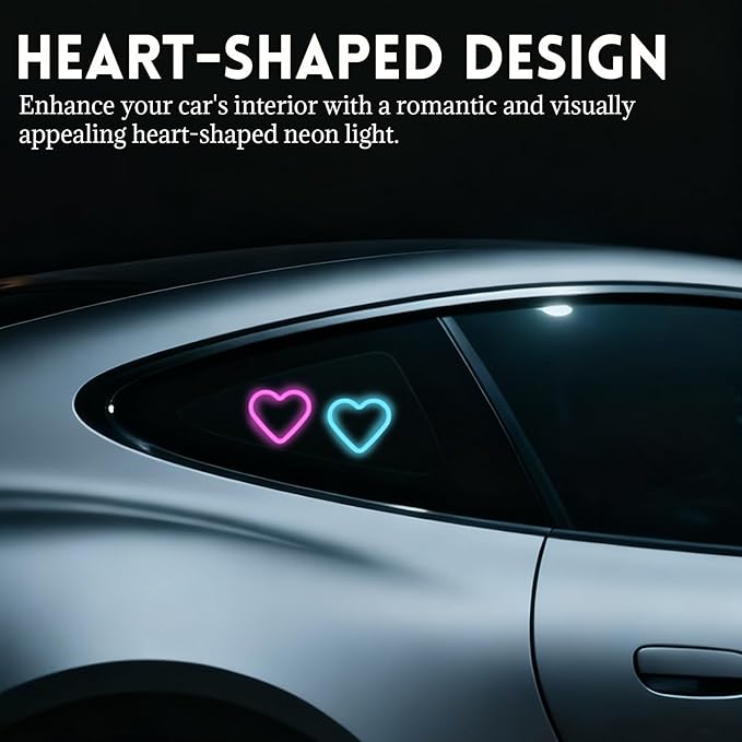 Romantic Heart-Shaped Car LED Ambient Light - Solar & Type-C Powered, 5 Lighting Modes, Universal Fit, for Women (Pink)