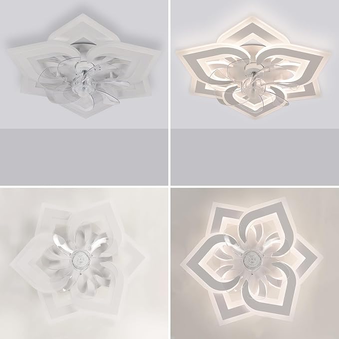 Ceiling Fan with Lights Low Profile Ceiling Fan with Lights Dimmable LED Fandelier 6 Speeds 3 Color White Fan for Bedroom Kids Room Living Room