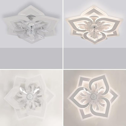 Ceiling Fan with Lights Low Profile Ceiling Fan with Lights Dimmable LED Fandelier 6 Speeds 3 Color White Fan for Bedroom Kids Room Living Room