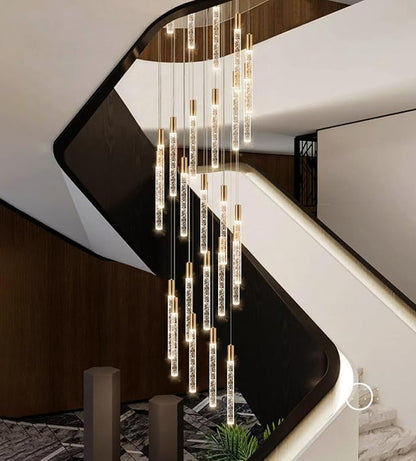 HAIXIANG 13FT High Ceiling Chandelier for Entryway Modern Crystal LED Light Glam Chandeliers for Living Room Foyer Sloping Ceiling Pendant Lighting Fixture 24-Lights Gold