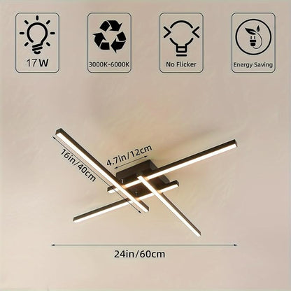 Modern LED Ceiling Light 24 Inch, 3-Color Temperatures (3000K/4000K/6000K) Adjustable, Black Flush Mount Light for Living Room, Bedroom, Kitchen, Hallway