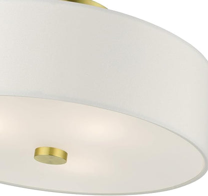 Livex Lighting 51054-12 Meridian Collection 3-Light Semi Flush Mount Ceiling Light with Off-White Hardback Fabric Shade, Satin Brass
