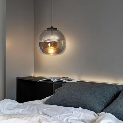 Mirror Smoke Gray Glass Pendant Lights Kitchen Island 3 Pack 7.87" Glass Globe Pendant Light Black Hanging Light Fixture Modern Pendant Lighting for Kitchen Island Bedroom Dining Room