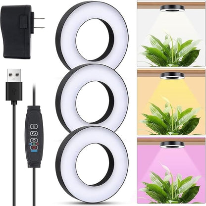Banax LED Grow Light for Indoor Plants 144 LEDs, Tri-Head Ring Design, 5V/2A 10 Brightness Levels, 3/9/12H Timer, Ideal for Herbs, Succulents & Seedlings（Black）