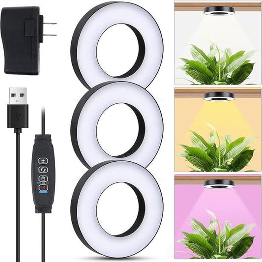 Banax LED Grow Light for Indoor Plants 144 LEDs, Tri-Head Ring Design, 5V/2A 10 Brightness Levels, 3/9/12H Timer, Ideal for Herbs, Succulents & Seedlings（Black）