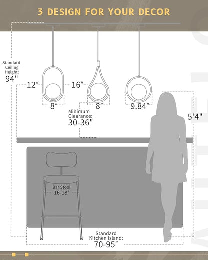 AUTELO 2 Pack Pendant Lights Kitchen Island, Modern Pendant Lights in Black Finish with Milky White Globe Glass, Black Pendant Light Fixtures, 1-Light Hanging Lamp for Kitchen Island H9377 MGBK-2PK