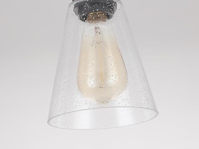Rustic Farmhouse Glass Flush Mount Ceiling Light Fixture Mini Clear Seeded Glass Shade and Oak Wood Semi Flush Mount Ceiling Light for Kitchen Hallway Entryway Sink Farmhouse