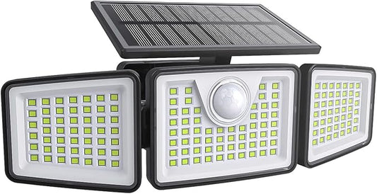 daphino 2500LM Solar Lights Outdoor with Motion Sensor,3 Head 270° Wide Angle Street Area Lights,IP65 Waterproof Security Lighting with 3 Modes(Remote,1 Pcs)